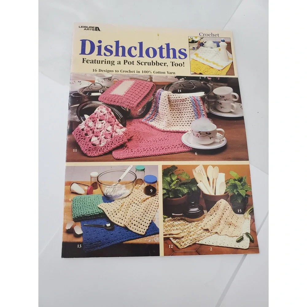 Leisure Arts Dishcloths Crochet Pattern Booklet 2077 16 Designs 1991 Vintage